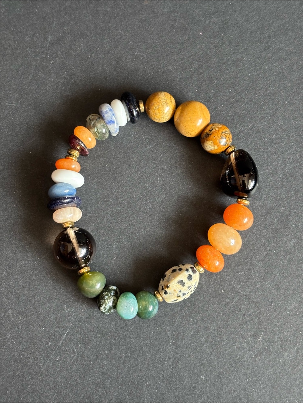 Artisan Made Multicolor Natural Stone Stretch Bracelet | Size 6.5 IN - Picture 6 of 12